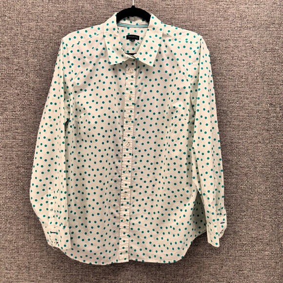 Talbots Womans Button‎ Down Shirt Size Large Career Work Cream Green Polka Dot - Picture 1 of 12